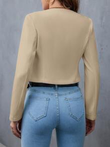 Firerie Áo khoác Blazer nữ tay dài, hở trước, màu trơn, ngắn, thường ngày, mặc hàng ngày vào mùa thu/đông - Lạc đà - Xem 2