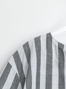 SHEIN LUNE 半襟彩色编织条纹女士休闲不对称下摆衬衫 - 彩色 - 查看 3