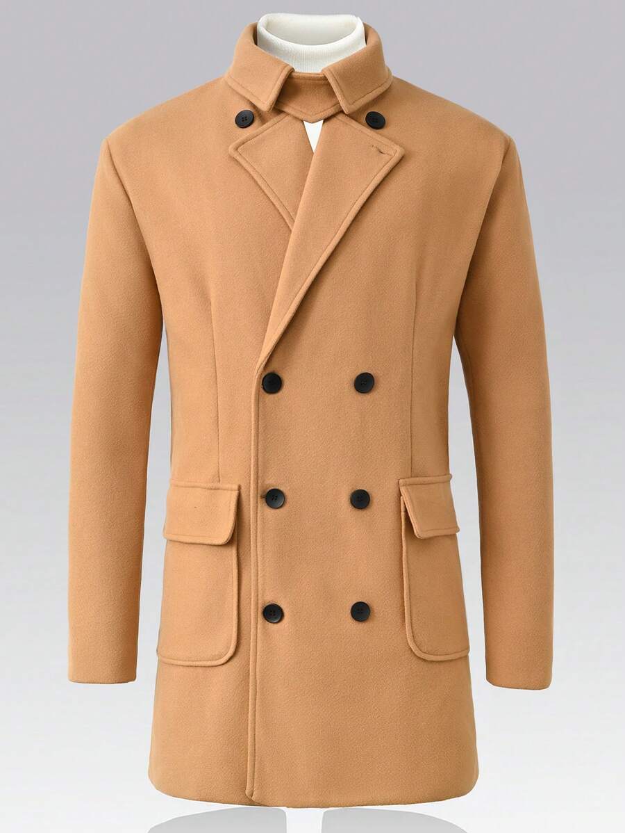 Manfinity Mode Men's Winter Double Breasted Knitted Casual Coat - Khaki - View 1