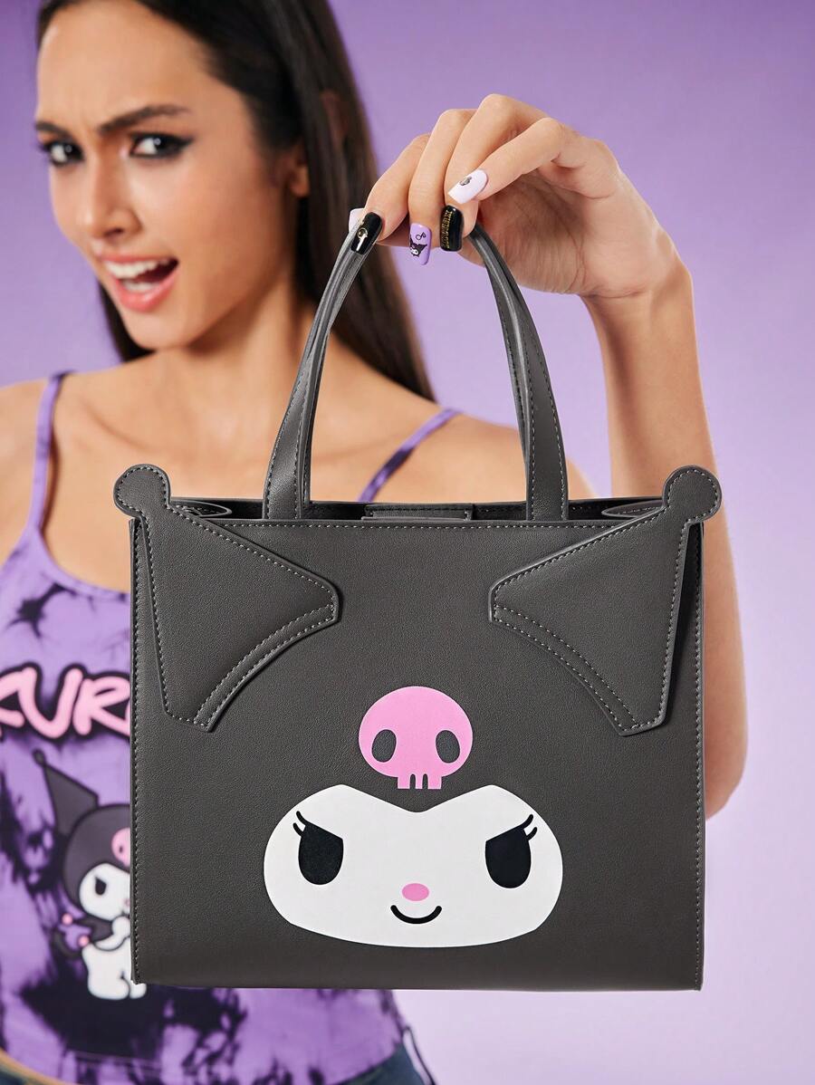 HELLO KITTY AND FRIENDS | SHEIN Cartoon Kuromi Pattern Black Handbag