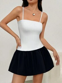 Chiquease Enterizo minivestido de mujer con pechera de bandeau y diseño de patchwork
