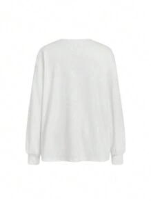 SHEIN 2pcs Tween Girl Casual Loose Knit Long Sleeve T-Shirt With Sequin Print Faux Leather Leggings Set - Multicolor - View 5