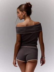 MUSERA Parte superior de punto de hombros descubiertos con costuras - Gris Oscuro - Ver 2