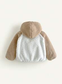 Cozy Pixies Chaqueta con capucha informal de contraste de color con bordado de trigo para niño joven - Caqui - Ver 2