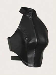 Coolane 女士秋季街头休闲皮革拉链黑色背心