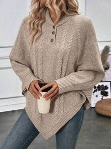 SHEIN LUNE Suéter informal de mujer con cuello vuelto, botones y mangas de murciélago