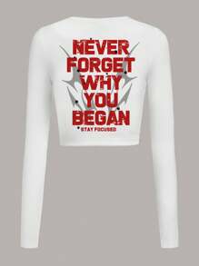 Slaydiva Camiseta de manga larga, cuello redondo, ajustada, con diseño minimalista de dibujos animados, apropiada para primavera y otoño, para mujer