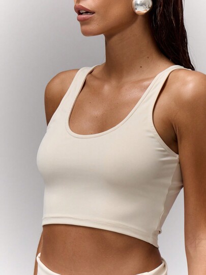 MUSERA Scoop Neck Fitted Cropped Tank Top Vacation Spring Summer Casual