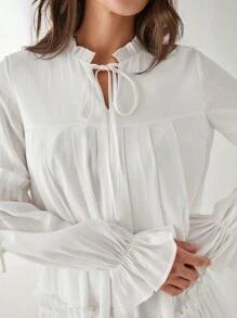 Enchnt 女士度假休闲纯色荷叶边下摆连衣裙