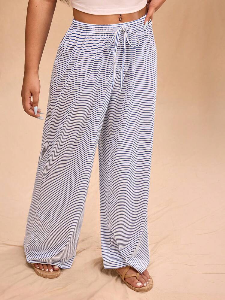 Forever 21 Plus Size Women's Casual All-Match Versatile Slouchy Elastic Waist Striped Knit Pants | SHEIN USA