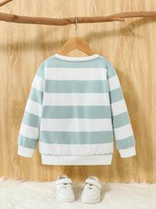SHEIN Young Boy Crew Neck Raglan Sleeve Striped Sweatshirt,In Fall/Winter - Green - View 2