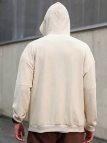 Manfinity Homme Áo nỉ có mũ trùm đầu kéo khóa vai thường ngày cho nam - Màu be - Xem 2