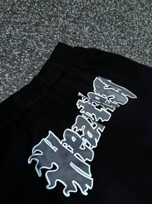 Manfinity Dauomo Plus Size Men's Casual Flame & Letter Printed Sweatpants - Black - View 4