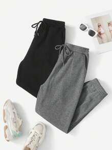 SHEIN EZwear Solid Color Front Tie Pocket Simple Casual Pants Graduation,Back To School Outfits,Graduation,Teacher Outfits For Women,Back To School - Multicolor - View 6