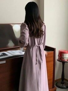 DAZY Vestido de mujer de unicolor con cintura ceñida y hombros caídos, ropa de mujer de otoño