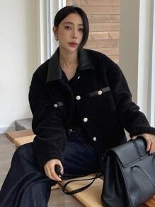 DAZY Women's Solid Color Stitching Thick Warm Regular Coat Winter Business Casual Women Jacket,Fall Women Clothes - Black - View 4