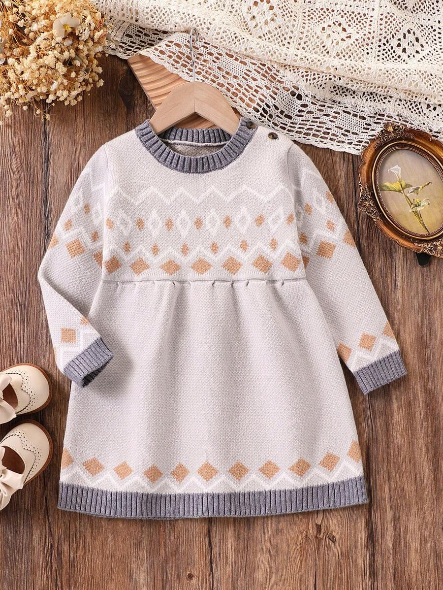 SHEIN 女婴针织毛衣裙，灰色和浅灰色，秋冬季舒适保暖，适合上学、日常穿着、居家、户外和旅行