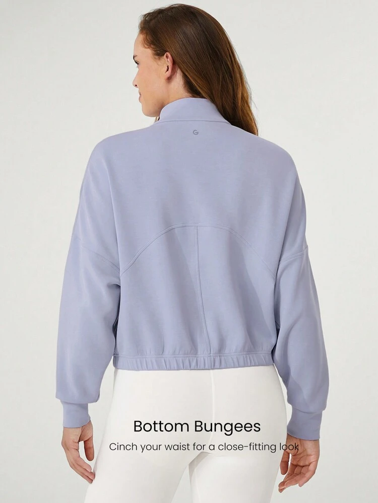 Modal Soft Lapel High Collar Elastic Hem Long Sleeve Jacket With Side Pockets Daily Casual