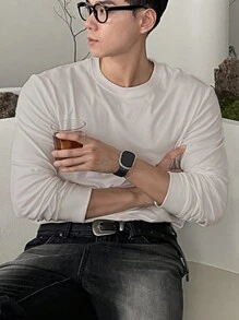 DAZY Men's Plain Casual Long Sleeve T-Shirt For Daily Wear, Spring And Autumn - White - View 3