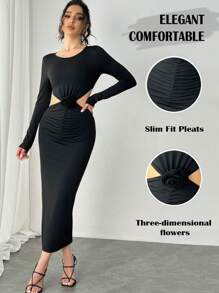 Chiquease 25 piezas o talla grande Vestido casual elegante y sexy con diseño floral 3D sin espalda para fiesta - Negro - Ver 1