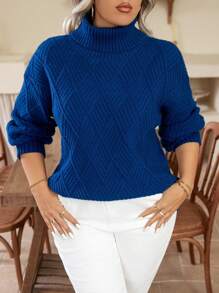 Elenzga Áo len dài tay cổ cao dáng tối giản, cỡ lớn, màu trơn, thích hợp mặc hàng ngày, áo len chui đầu mùa đông và mùa thu. - Màu xanh lam - Xem 8