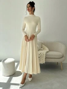 Firerie Women Autumn Pleated A-Line Long Sleeve Elegant Bodycon Dress,Pastel Dresses For Women