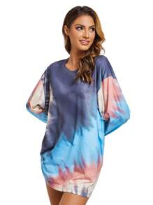 Women's Tie Dye Print Loose Fit Drop Shoulder Casual Outdoor T-Shirt, Spring & Summer - Multicolor - View 4