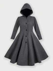 Flirla Plus Size Casual Solid Color Hooded Jacket For Winter Fall Cloth For Women - Dark Grey - View 1