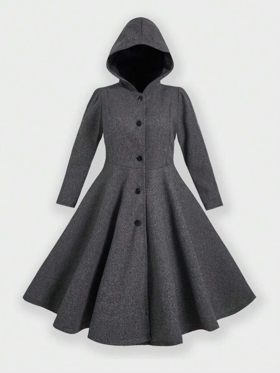 Flirla Plus Size Casual Solid Color Hooded Jacket For Winter Fall Cloth For Women - Dark Grey - View 1