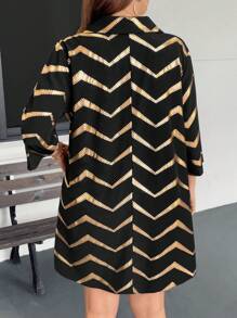 EMERY ROSE Plus Size Fall/Winter Women Clothes Casual Foil Herringbone Pattern Dress/Fall Women Clothes/Party Dress/Fall Dresses/Elegant Dress/Work Dress/Glitter Dress Business Casual Woman Work Dress Business Dress Holiday Outfits Glitter Dress Party Clothing Party Women Dresses Sequin Party Dresses For Women - Black - View 2