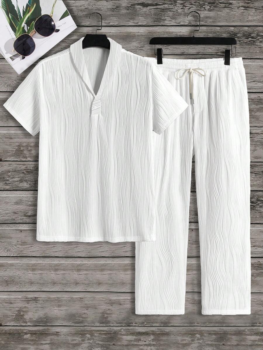 Manfinity VCAY Bộ 2 món áo thun trơn tay ngắn và quần dài thường ngày cho nam - trắng - Xem 1