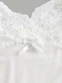 SHEIN ICON 大码女式撞色蕾丝蝴蝶结装饰吊带背心，适合夏季 - 白色 - 查看 4