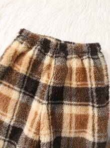 SHEIN Leap Crew Bộ 2 áo nỉ thêu hình chú gấu và quần ngủ kẻ caro cho bé trai tuổi mới lớn, Thu/Đông - Nhiều màu - Xem 4