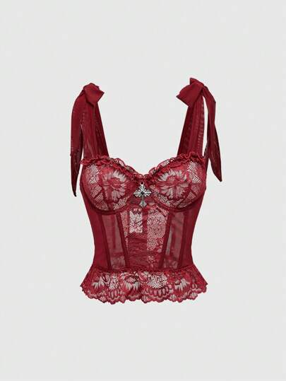 Goth Gothic Style Red Lace Cross Pendant Sexy Tank Top For Women