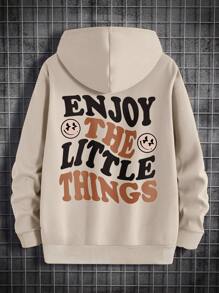EURMUSE Men Slogan & Cartoon Graphic Drawstring Thermal Lined Hoodie - Camel - View 1