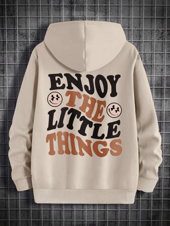 RueChic Männer Hoodie mit Buchstabe & Cartoon Grafik, Tunnelzug, Thermal Futter,