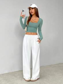 SHEIN VCAY Plus Size Casual Solid Color Drawstring Waist Pants