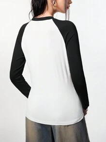 SHEIN EZwear 女款 Y2K 针织蜘蛛图案钻石图案长款 T 恤 - 黑與白 - 查看 2