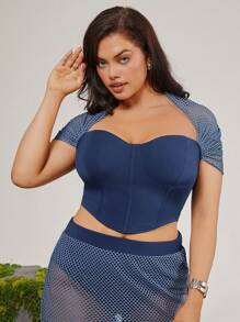 evoluSHEIN X Anitta RAUL OROZCO Designer Plus Corset Crop Top With Mesh Cover, Holiday, Festival