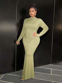 Slaydiva Plus Size Women's Elegant Formal Mermaid Dress With Long Sleeves, For Fall/Winter