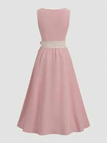 Fairmaia 女士 Dirndl 连衣裙：1 件隐形拉链无袖 Dirndl 连衣裙和 1 件系腰撞色围裙，Dirndl 连衣裙，非常适合巴伐利亚啤酒节/文艺复兴节/万圣节狂欢节/巴伐利亚主题派对 - 粉色 - 查看 2