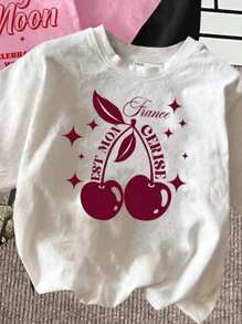 LM Estudio Áo thun crop top cổ tròn in họa tiết chữ và quả anh đào phong cách Girlcore/Y2K của Artist, dành cho mùa hè, trở lại trường, kỳ nghỉ, ngày lễ, ngày lễ tình nhân, mùa xuân - Nhiều màu - Xem 4