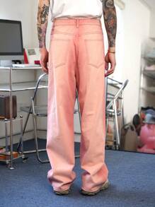 Manfinity Homme 男式紫红色宽松休闲牛仔裤 - 玫紅色 - 查看 2