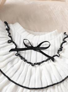 2 件装女婴撞色拼接蝴蝶结装饰长袖衬衫和格子裙套装 - 白色 - 查看 4