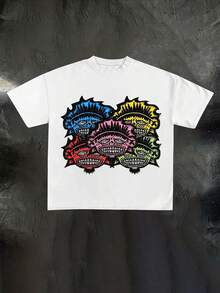 女士街头风休闲宽松印花圆领短袖T恤 夏季 - 彩色 - 查看 2