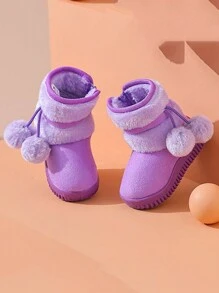 1 Pair Girls Furry Ball Snow Boots, Thermal Lined , Thick And Warm Boots, Suitable For Winter