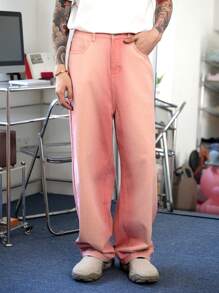 Manfinity Homme 男式紫红色宽松休闲牛仔裤 - 玫紅色 - 查看 5