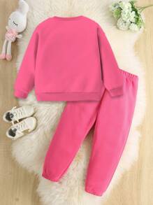 2pcs Young Girl Casual Simple Letter Slogan Printed Crew Neck Sweatshirt And Jogger Pants Set