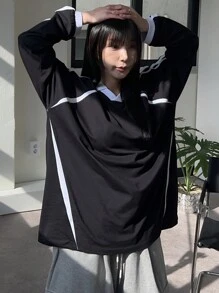 DAZY Women's Contrast Color Block Letter Print Streetwear Sweatshirt,Fall Clothes - Black - View 8