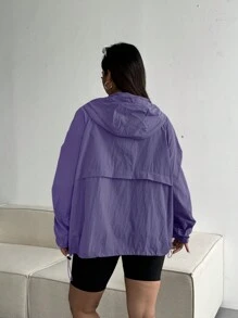 Flirla Veste à capuche décontractée unie grande taille à manches longues, vêtement quotidien - Prune - Voir 2